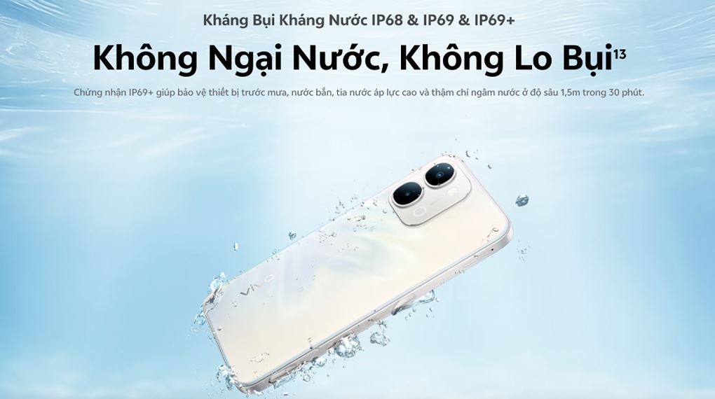 Chuẩn kháng bụi nước IP69+ trên vivo Y31d giúp thiết bị thích nghi tốt với môi trường bên ngoài, bảo vệ máy ổn định và bền bỉ hơn